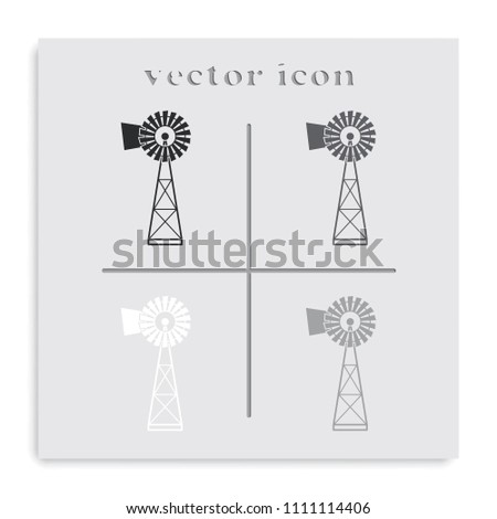 Traditional American windmill simple flat black and white vector icon.