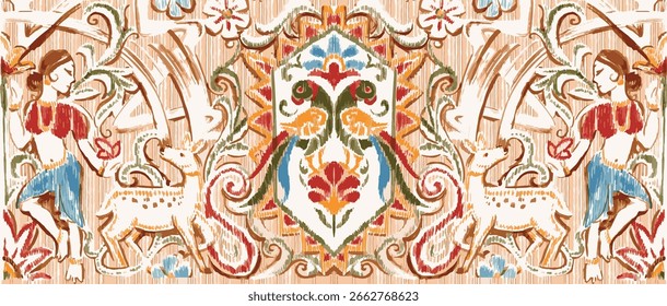 arte antiguo tradicional, patrón indio, patrón ikat, Vector de patrón textil.