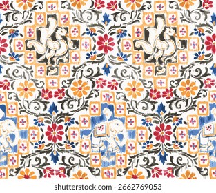 arte tradicional antiga, padrão indiano, padrão ikat, bordado padrão têxtil vetor.