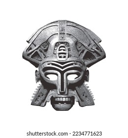 Máscara tradicional azteca antigua. Ilustración vectorial. Esbozo de Doodle. 