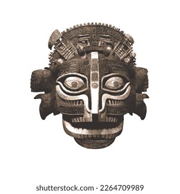 Máscara tradicional azteca antigua. Ilustración vectorial. Esbozo de Doodle.