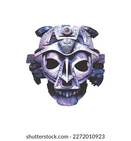 Traditional ancient aztec mask. Vector illustration. Doodle sketch. 