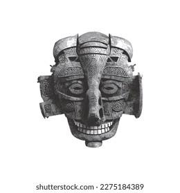 Traditional ancient aztec mask. Vector illustration. Doodle sketch. 