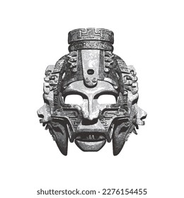 Traditional ancient aztec mask. Vector illustration. Doodle sketch. 