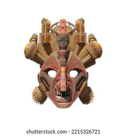 Traditional Ancient Mayan Mask. Pixelated Vector illustration. Isolated on white background.