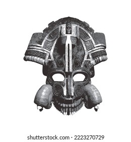 Traditional ancient Mayan Mask. Vector illustration. Doodle sketch. 