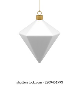 Traditional angled icicle polygonal shape Christmas toy hanging on metallic thread luxury fir tree decor 3d template vector illustration. Realistic Xmas spruce decorative bauble festive holiday design