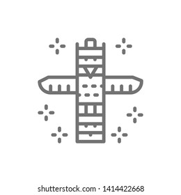 Traditional animal totem pole, native indian totem line icon.