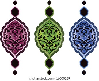 Traditional antique ottoman turkish tile illustration design set