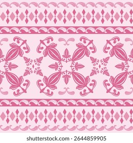Traditional antique touch pink color scheme gives it a soft feminine luxurious aesthetic. Classy Flourish Rococo Baroque ornament detailed of medieval style for expensive decor textiles carpet garment