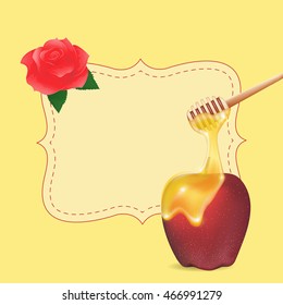 Traditional apple and honey with empty blank. Design element for Rosh Hashanah (Jewish New Year).
