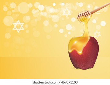 Traditional apple and honey isolated. Design element for Rosh Hashanah (Jewish New Year).