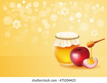 Traditional apple and honey isolated. Design element for Rosh Hashanah (Jewish New Year).