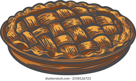 Traditional apple pie engraved vector isolated on white background.
