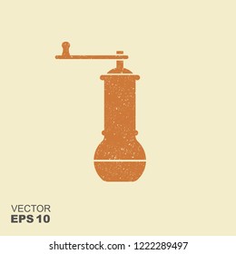 Traditional Arab coffee grinder. Vector flat icon with scuffed effect