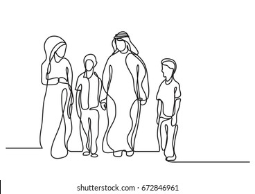 traditional arab family - single line drawing