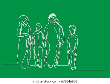 Traditional Arab Family - Single Line Drawing