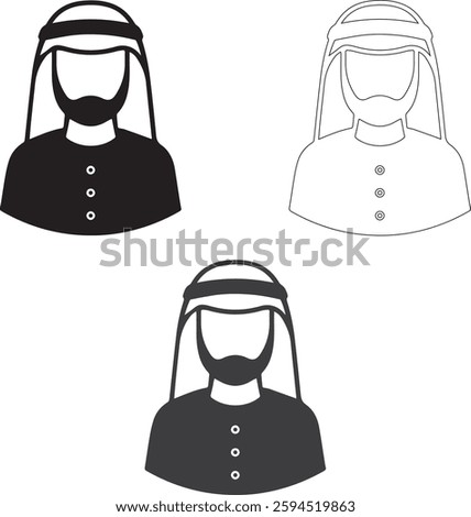 Traditional arab man. flat style. black icon on isolated on white background. Arabic man in traditional muslim hat, vector avatar, flat style, black, isolated