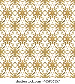 Traditional arabesque seamless pattern. Repeatable background of golden lines.