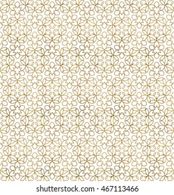 Traditional arabesque seamless pattern. Repeatable background of golden lines.