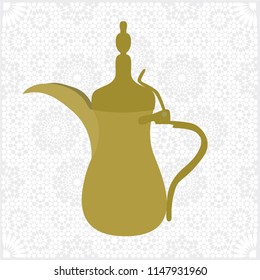 Traditional Arabian Golden Coffee Tea Pot -  Vector Illustration Isolated