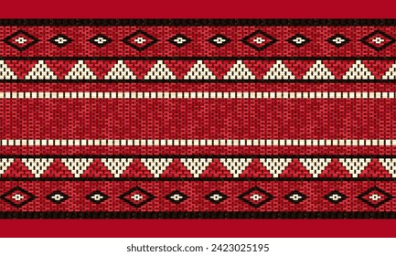 A Traditional Arabian Sadu Weaving Pattern In Red Black And White Wool