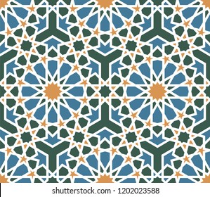 Traditional Arabic Border. Traditional Arabic Islamic Design. Ocher, brown, white, black, blue colors.