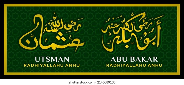 Traditional Arabic Calligraphy Abu Bakar and Utsman Bin Affan Friends of the Prophet Muhammad Vector Design