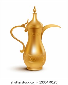 Traditional Arabic coffee pot (dallah) isolated on white. Vector illustration.