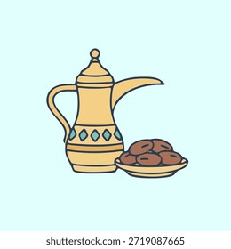 Traditional Arabic Coffee Pot and Dates Plate - Essential Elements of Middle Eastern Hospitality