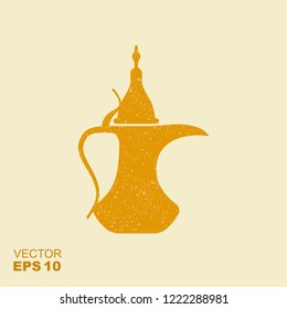 Traditional arabic coffee pot. Flat vector icon with scuffed effect