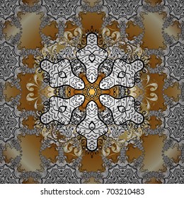 Traditional arabic decor on background. Ornamental lace tracery. Vector seamless pattern with floral ornament. Golden ornate illustration for wallpaper. Vintage design element in Eastern style.