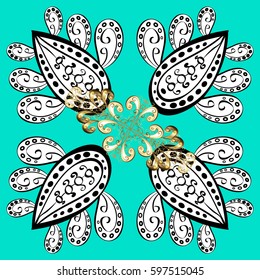 Traditional arabic decor on blue background. Ornamental lace tracery. Vintage design element in Eastern style. Vector with floral ornament. Golden ornate illustration for wallpaper.