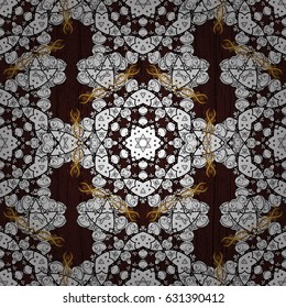 Traditional arabic decor on brown background. Vector seamless pattern with floral ornament. Vintage design element in Eastern style. Golden ornate illustration for wallpaper. Ornamental lace tracery.