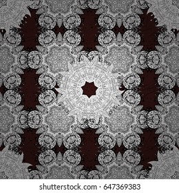 Traditional arabic decor on brown background Vector ornamental pattern with floral ornament. White ornate illustration for wallpaper. Ornamental lace tracery. Vintage design element in Eastern style.