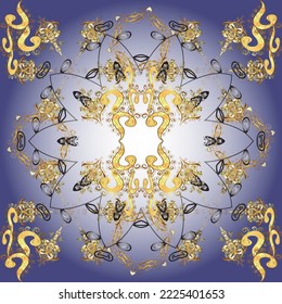 Traditional arabic decor on gray, violet color. Ornamental lace tracery. Vintage design element in Eastern style. Vector seamless pattern with floral ornament. Golden ornate illustration for wallpaper