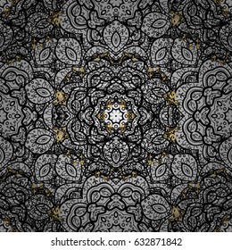 Traditional arabic decor on gray background. Vintage design element in Eastern style. Vector seamless pattern with floral ornament. Ornamental lace tracery. Dim ornate illustration for wallpaper.