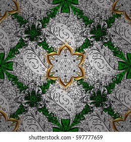 Traditional arabic decor on green background. Vector pattern with floral ornament. Ornamental lace tracery. Vintage design element in Eastern style. Golden ornate illustration for wallpaper.