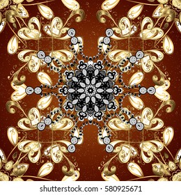 Traditional arabic decor on red background. Ornamental lace tracery. Vintage design element in Eastern style. Vector with floral ornament. Golden ornate illustration for wallpaper.