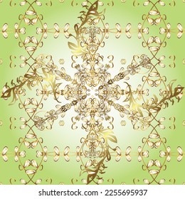 Traditional arabic decor on white, brown color. Golden ornate illustration for wallpaper. Vector seamless pattern with floral ornament. Ornamental lace tracery. Vintage design element in Eastern style
