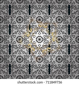 Traditional arabic decor on white background. Golden ornate illustration for wallpaper. Vintage design element in Eastern style. Ornamental lace tracery. Vector seamless pattern with floral ornament.