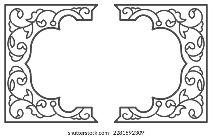 Traditional arabic floral frame in black and white colour. - Vector.