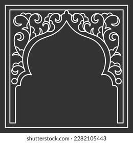 Traditional arabic floral frame in black and white colour. - Vector.