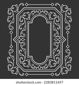 Traditional arabic floral frame in black and white colour. - Vector.