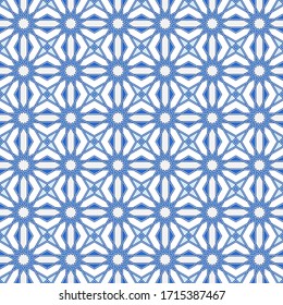 Traditional arabic geometry pattern art. Moroccan seamless vector pattern. Portuguese azulejo floor tiles design. Abstract geometric background in blue and white.