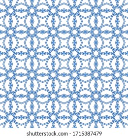 Patrón tradicional de geometría árabe arte. Patrón vector marroquí sin fisuras. Diseño de azulejos portugueses en el suelo. Fondo geométrico abstracto en azul y blanco.