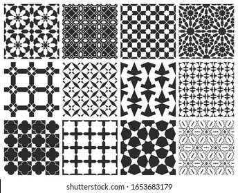Traditional Arabic Islamic Background. Mosque decoration elements. Seamless pattern set.
