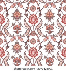 Traditional Arabic ornament red floral seamless for your design. Floral ornamental seamless pattern for ceramic tile, desktop wallpaper, interior decoration, 