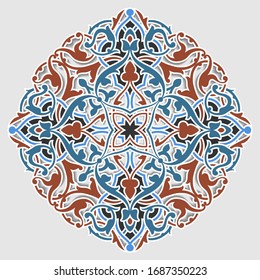 Ornamento árabe tradicional. Toma redonda sobre un fondo blanco. Ilustración para el tema del Ramadán.
