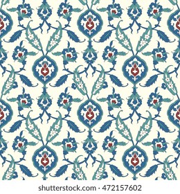 Traditional Arabic ornament seamless for your design. Floral ornamental seamless pattern for ceramic tile, desktop wallpaper, interior decoration, wrapping paper, graphic design and textile. Iznik.